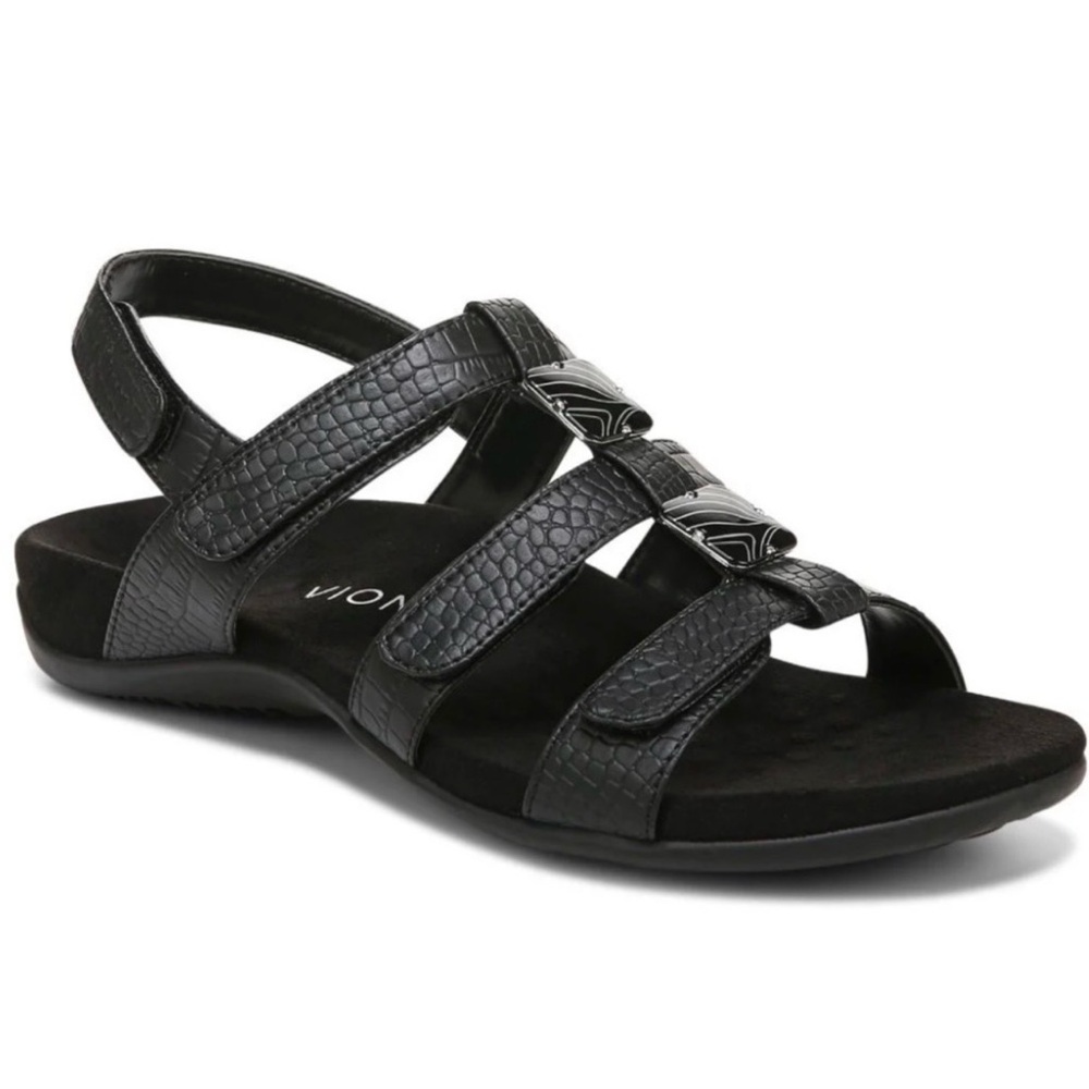 Vionic Amber Adjustable Black Crocodile Sandals W… - image 1